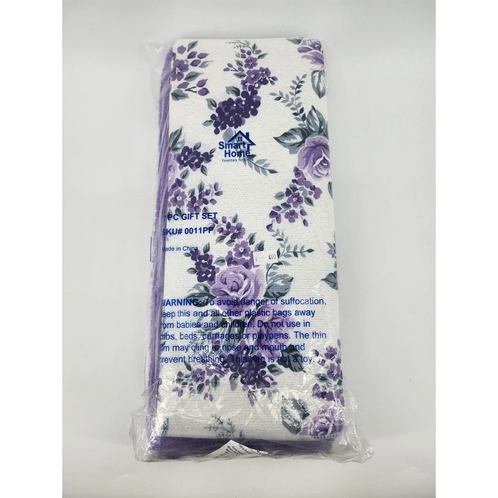 Smart Home 7 Piece Gift Set Purple Floral Towels‎ Linens NEW
